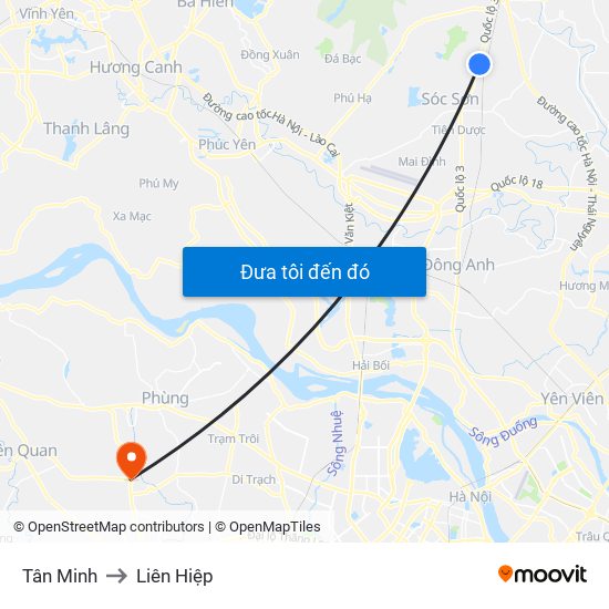 Tân Minh to Liên Hiệp map