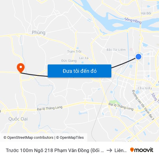 Trước 100m Ngõ 218 Phạm Văn Đồng (Đối Diện Công Viên Hòa Bình) to Liên Hiệp map