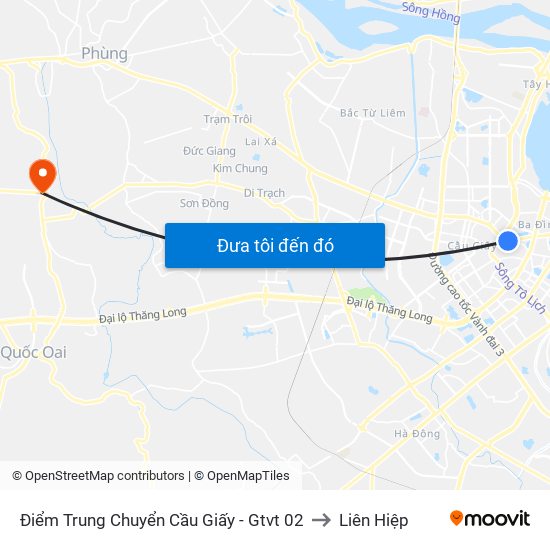 Điểm Trung Chuyển Cầu Giấy - Gtvt 02 to Liên Hiệp map