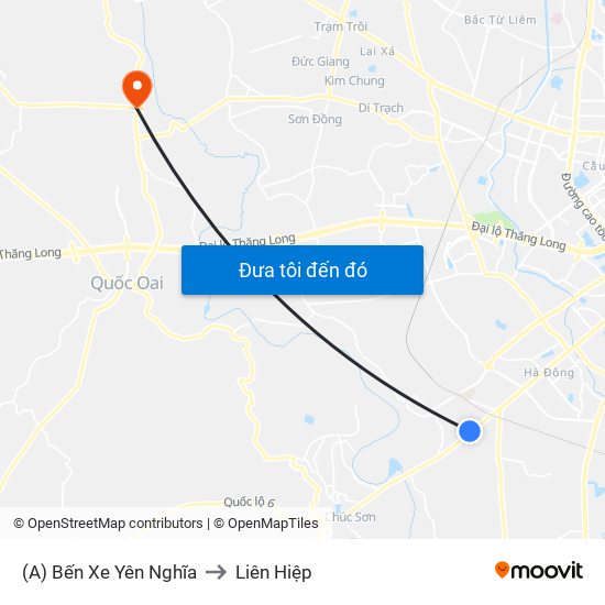 (A) Bến Xe Yên Nghĩa to Liên Hiệp map