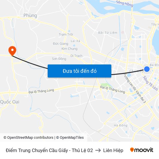 Điểm Trung Chuyển Cầu Giấy - Thủ Lệ 02 to Liên Hiệp map