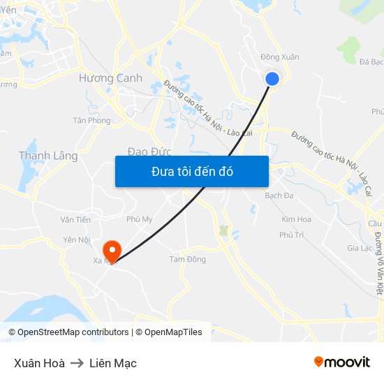 Xuân Hoà to Liên Mạc map