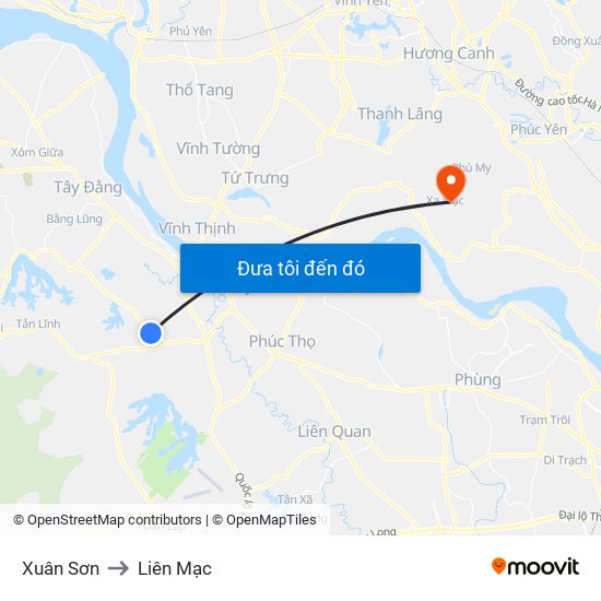 Xuân Sơn to Liên Mạc map