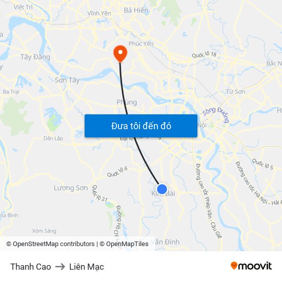 Thanh Cao to Liên Mạc map