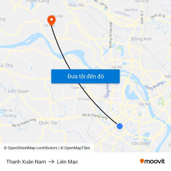 Thanh Xuân Nam to Liên Mạc map