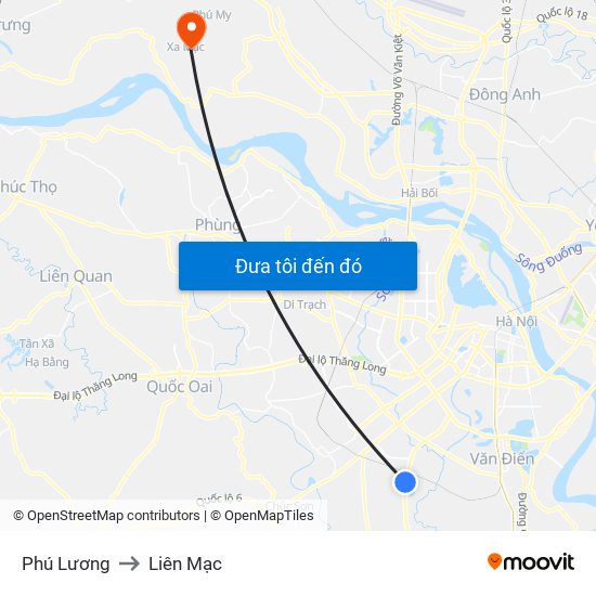 Phú Lương to Liên Mạc map