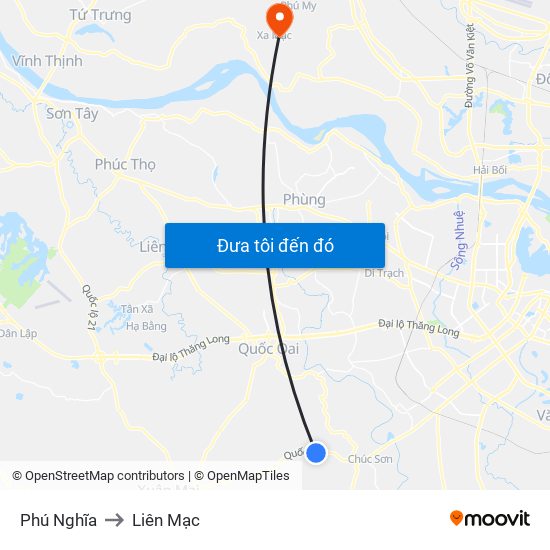 Phú Nghĩa to Liên Mạc map