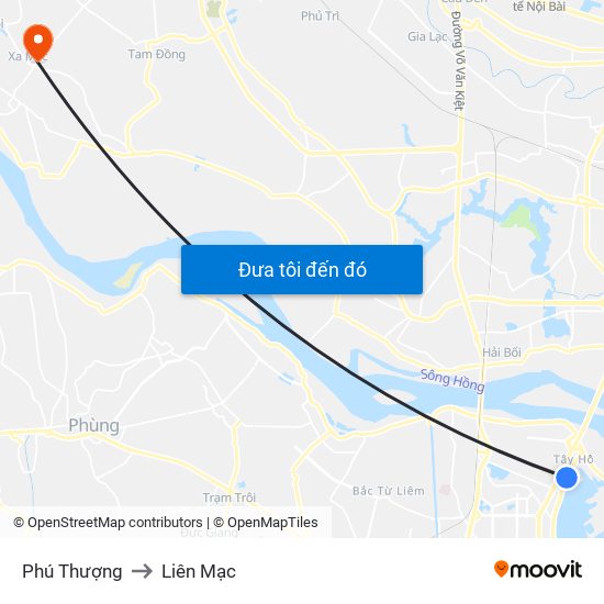 Phú Thượng to Liên Mạc map