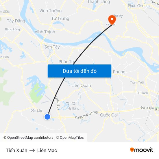 Tiến Xuân to Liên Mạc map