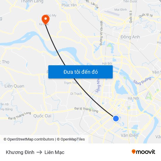 Khương Đình to Liên Mạc map