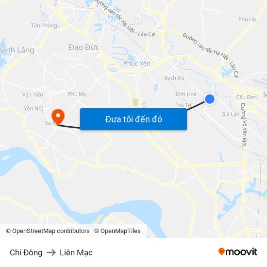 Chi Đông to Liên Mạc map