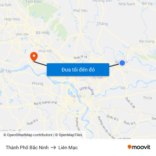 Thành Phố Bắc Ninh to Liên Mạc map