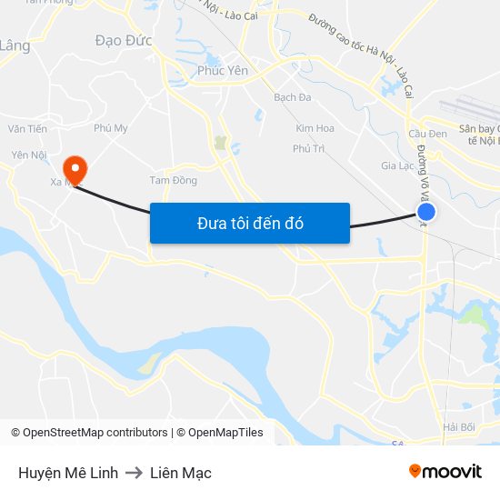 Huyện Mê Linh to Liên Mạc map