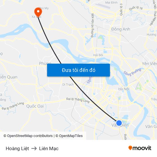 Hoàng Liệt to Liên Mạc map