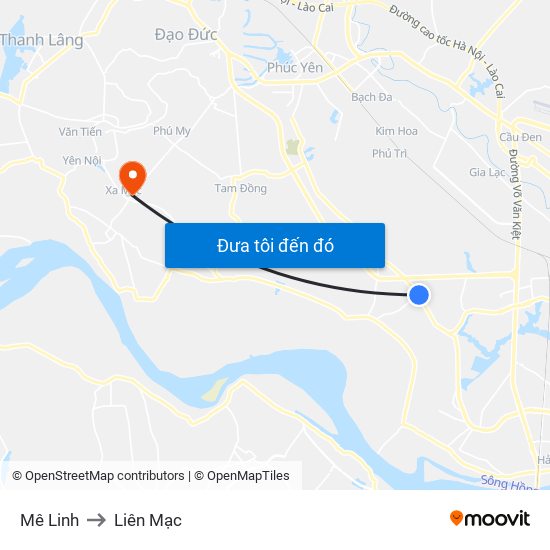 Mê Linh to Liên Mạc map