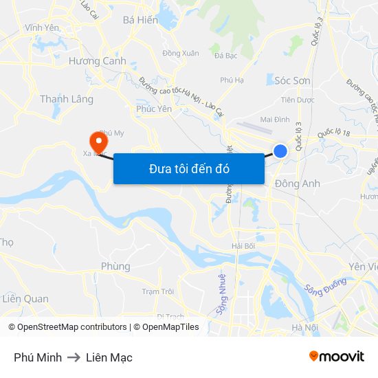 Phú Minh to Liên Mạc map