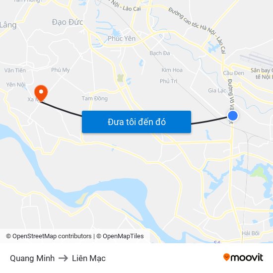 Quang Minh to Liên Mạc map