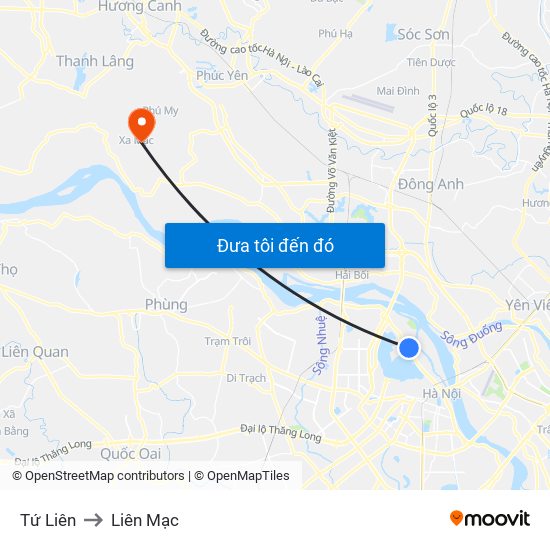 Tứ Liên to Liên Mạc map