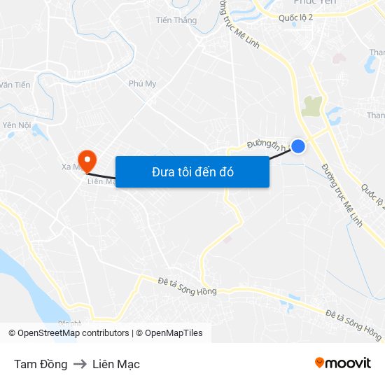 Tam Đồng to Liên Mạc map