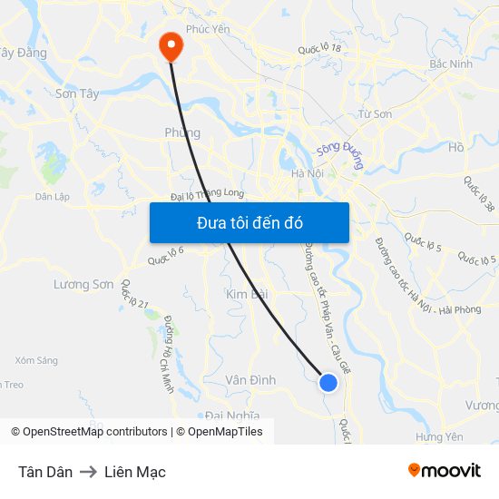 Tân Dân to Liên Mạc map