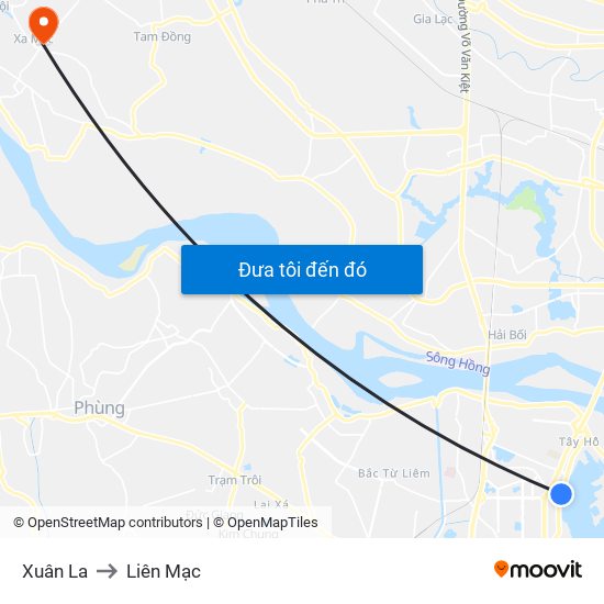 Xuân La to Liên Mạc map