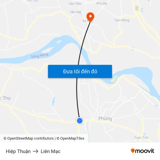 Hiệp Thuận to Liên Mạc map