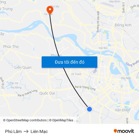 Phú Lãm to Liên Mạc map