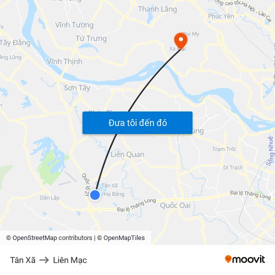 Tân Xã to Liên Mạc map