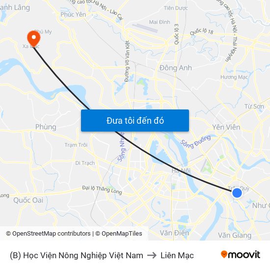 (B) Học Viện Nông Nghiệp Việt Nam to Liên Mạc map
