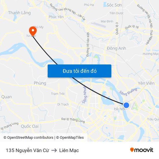 135 Nguyễn Văn Cừ to Liên Mạc map