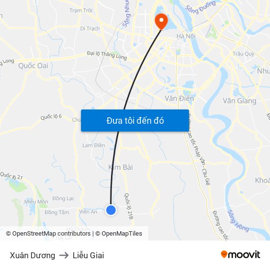 Xuân Dương to Liễu Giai map