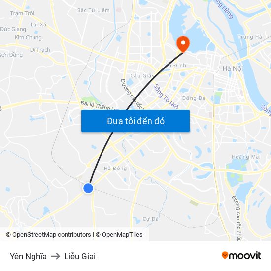 Yên Nghĩa to Liễu Giai map