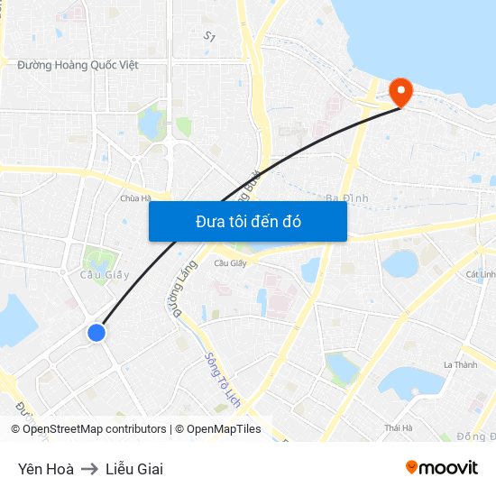 Yên Hoà to Liễu Giai map