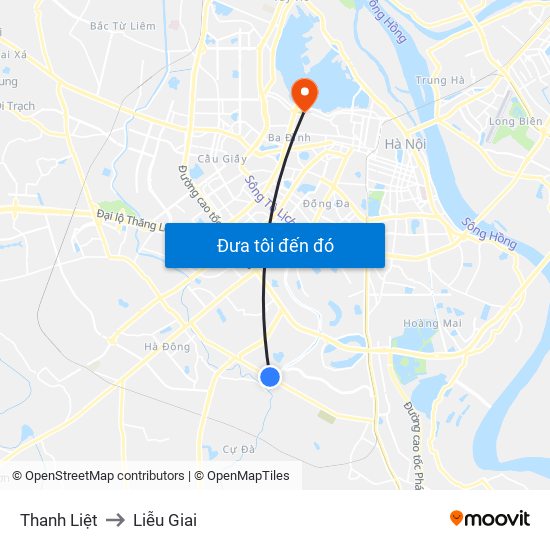 Thanh Liệt to Liễu Giai map