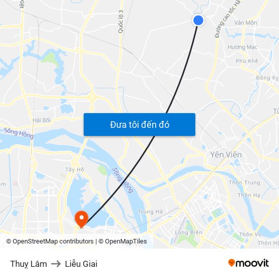 Thuỵ Lâm to Liễu Giai map