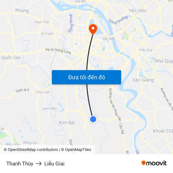 Thanh Thùy to Liễu Giai map