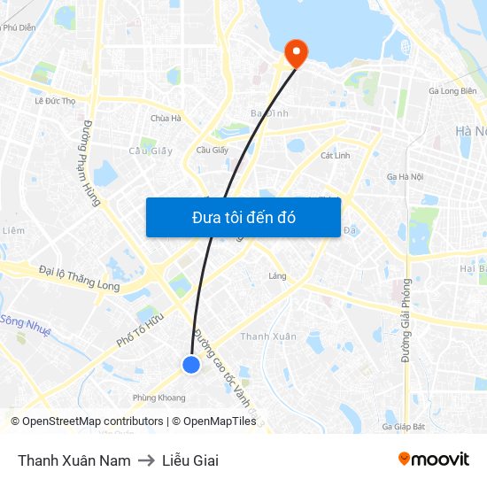Thanh Xuân Nam to Liễu Giai map