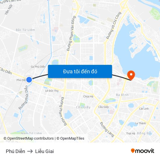 Phú Diễn to Liễu Giai map