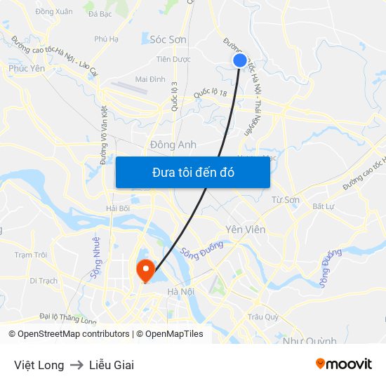 Việt Long to Liễu Giai map