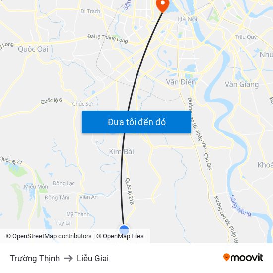 Trường Thịnh to Liễu Giai map