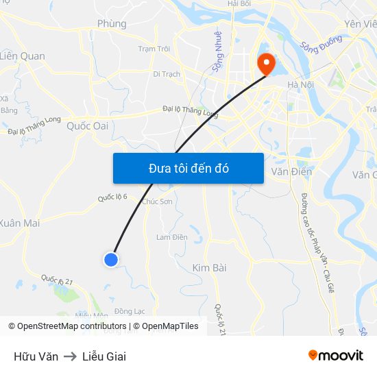 Hữu Văn to Liễu Giai map