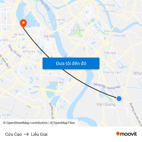 Cửu Cao to Liễu Giai map