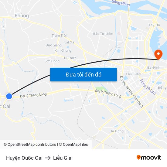 Huyện Quốc Oai to Liễu Giai map