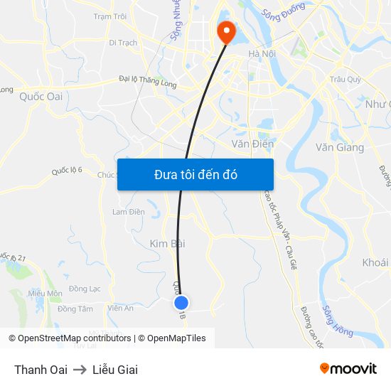 Thanh Oai to Liễu Giai map