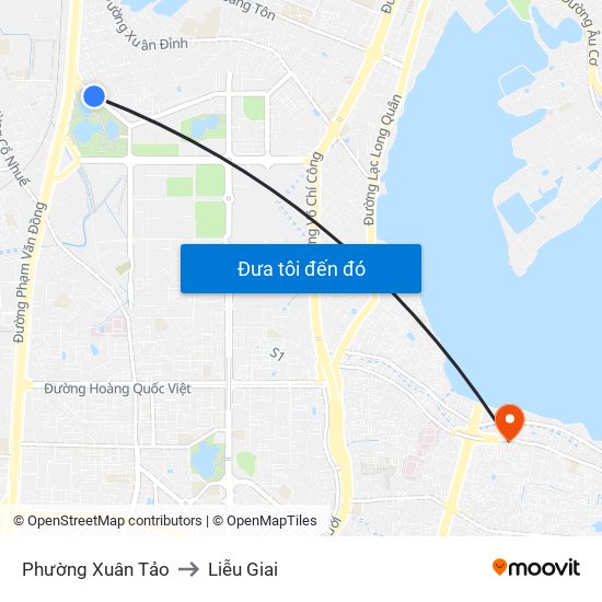 Phường Xuân Tảo to Liễu Giai map