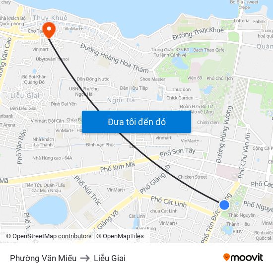 Phường Văn Miếu to Liễu Giai map