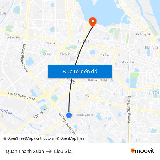 Quận Thanh Xuân to Liễu Giai map