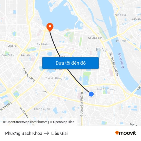 Phường Bách Khoa to Liễu Giai map