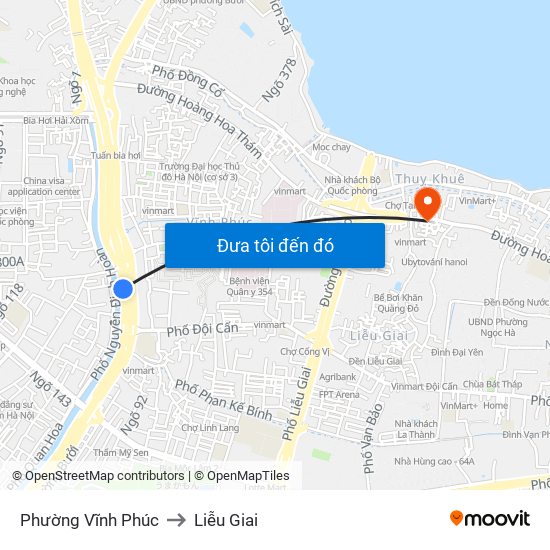 Phường Vĩnh Phúc to Liễu Giai map