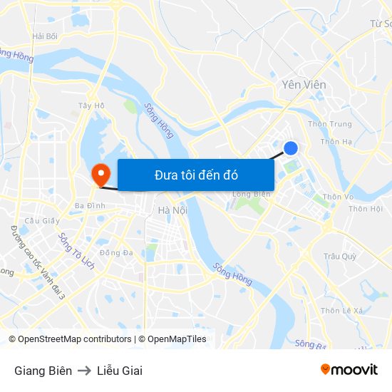 Giang Biên to Liễu Giai map